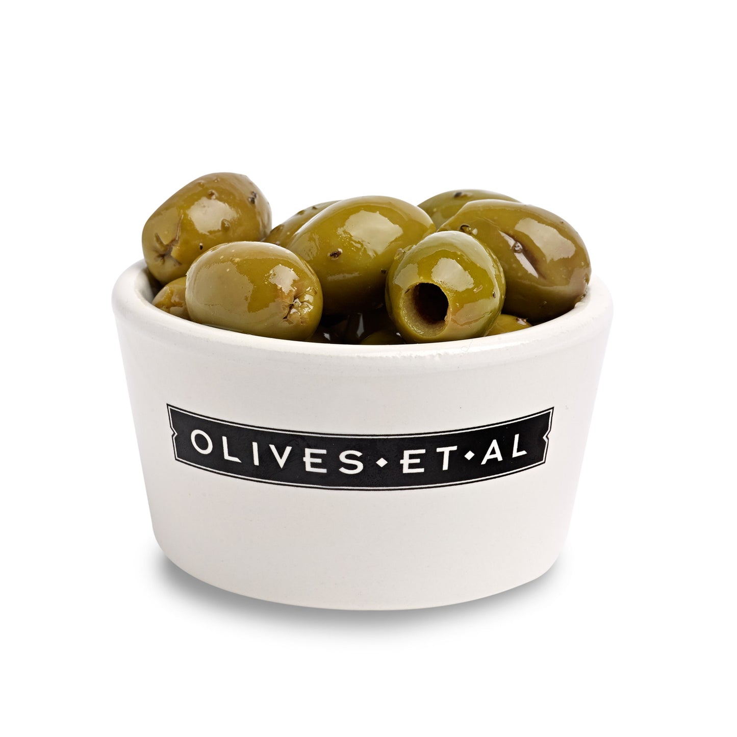 Greek Green Pitted Olives for Foodservice Wholesale in a Ramakin