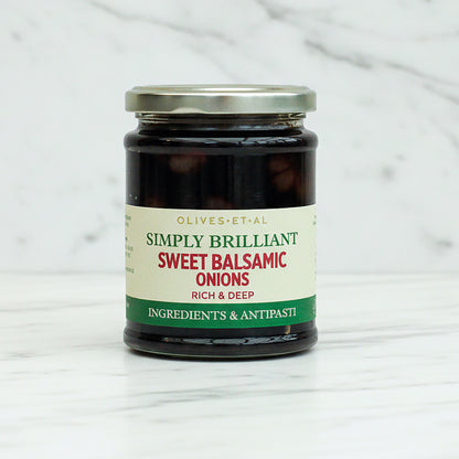 Jar of 'Simply Brilliant Sweet Balsamic Onions' on a white background