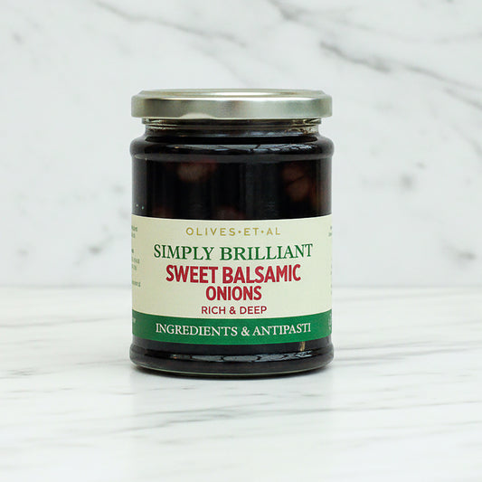 Jar of 'Simply Brilliant Sweet Balsamic Onions' on a white background