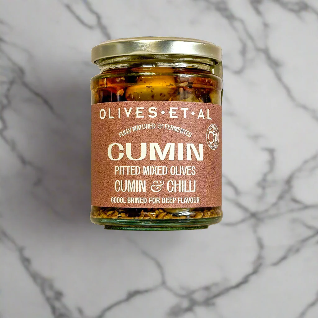 Cumin Pitted Mixed Olives in a Jar for Foodservice Wholesale