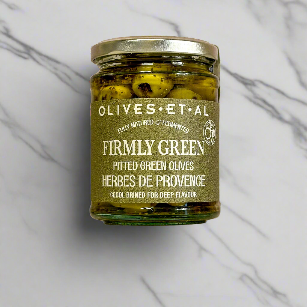 Proper Greek Pitted Green Olives in a Jar for Foodservice Wholesale