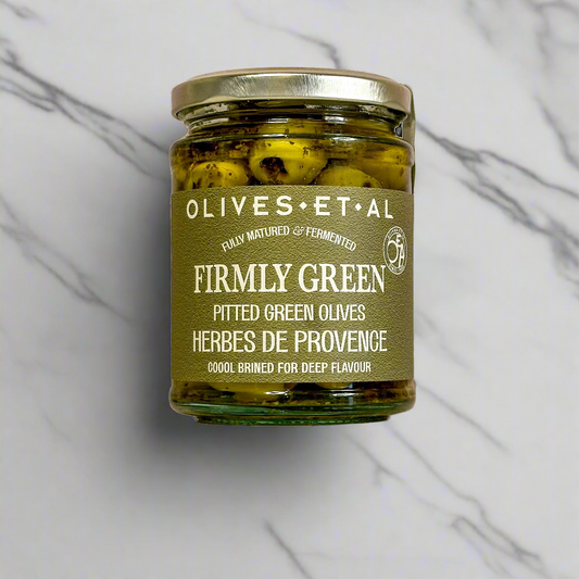 Proper Greek Pitted Green Olives in a Jar for Foodservice Wholesale