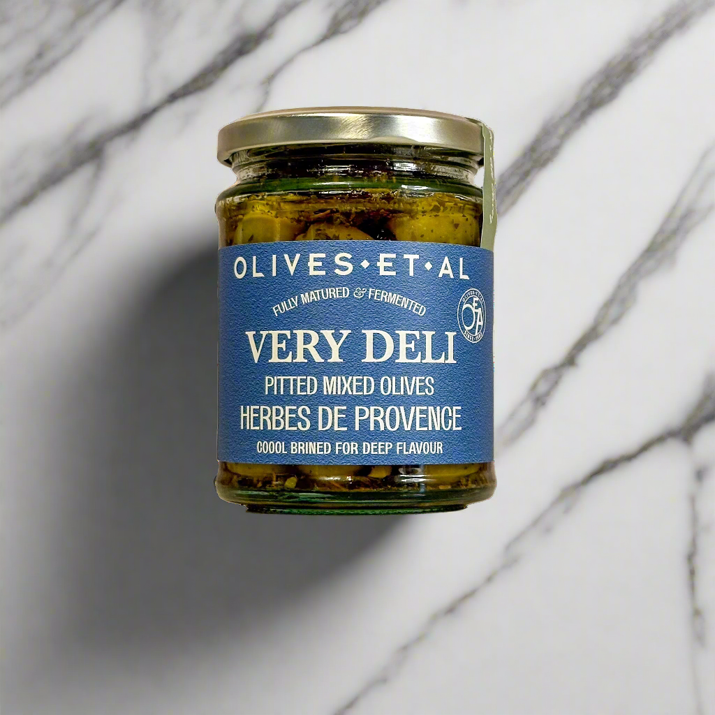 Very Deli Herbed Pitted Olives in a Jar for Retail Wholesale