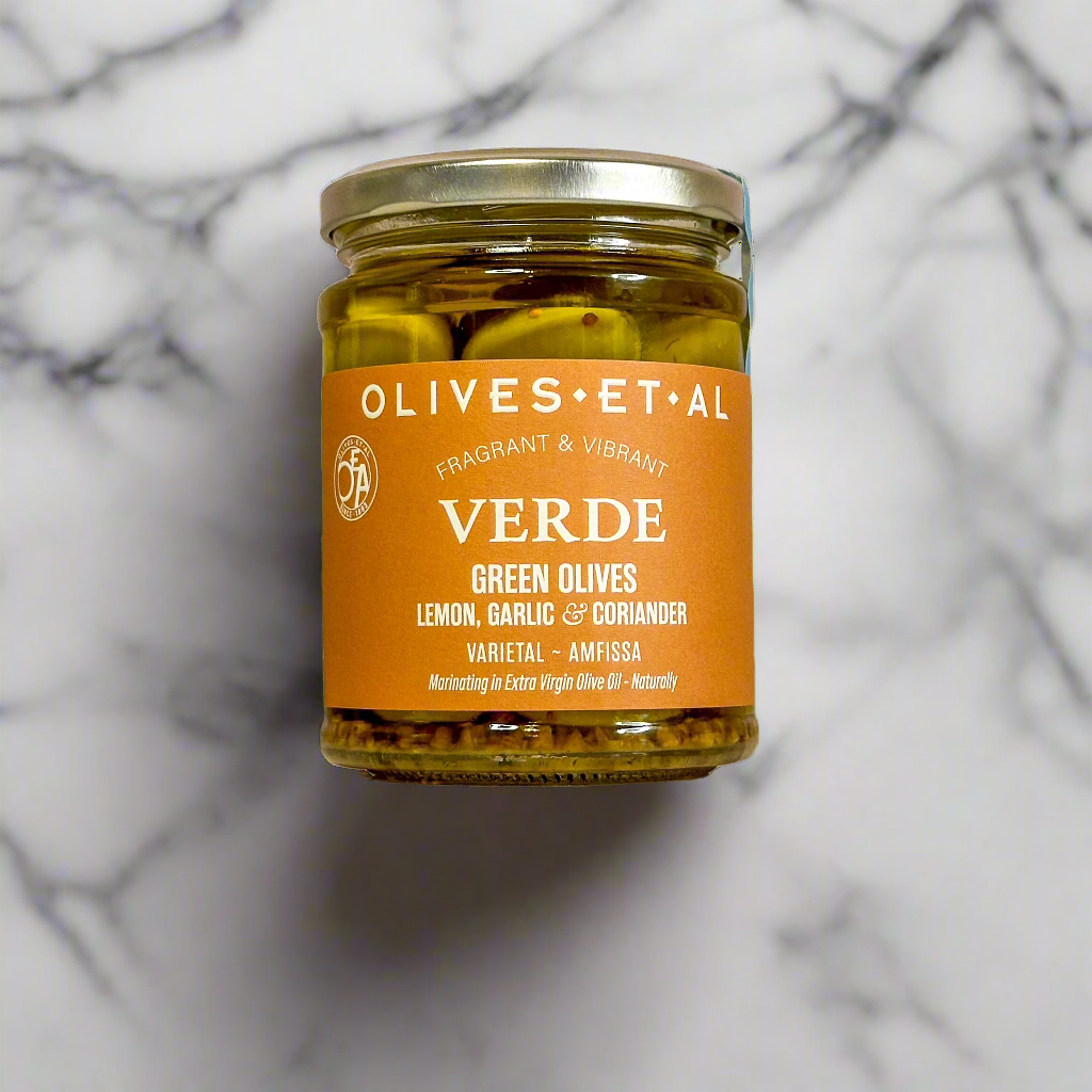Verde Lemon & Coriander Whole Olives in a Jar for Retail Wholesale