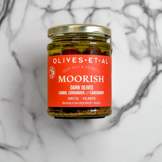 Moorish Dark Olives Kalamata Cumin in a Jar for Retail Wholesale