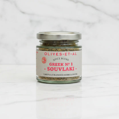 Jar of Olives et al Greek No 1 Souvlaki spice blend on a white background