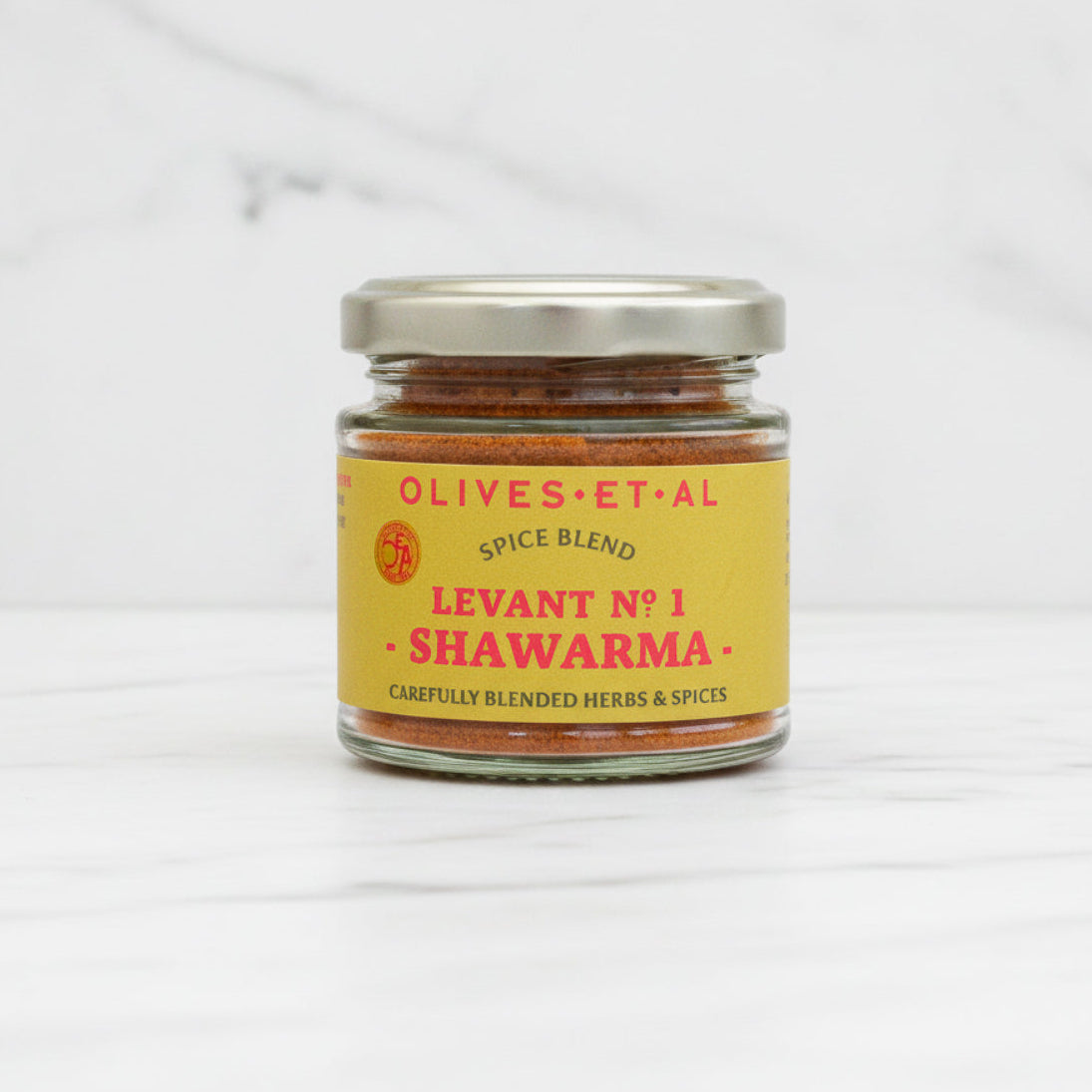 Jar of Olives et al Levant No 1 Shawarma spice blend on a white background