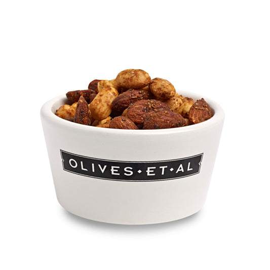 Olives Et Al Cajun Spiced Mixed Nuts in a Ramekin
